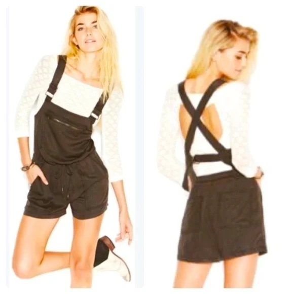 Free People Black Basically Backless Shortalls Overalls Shorts XS rare - Picture 5 of 8
